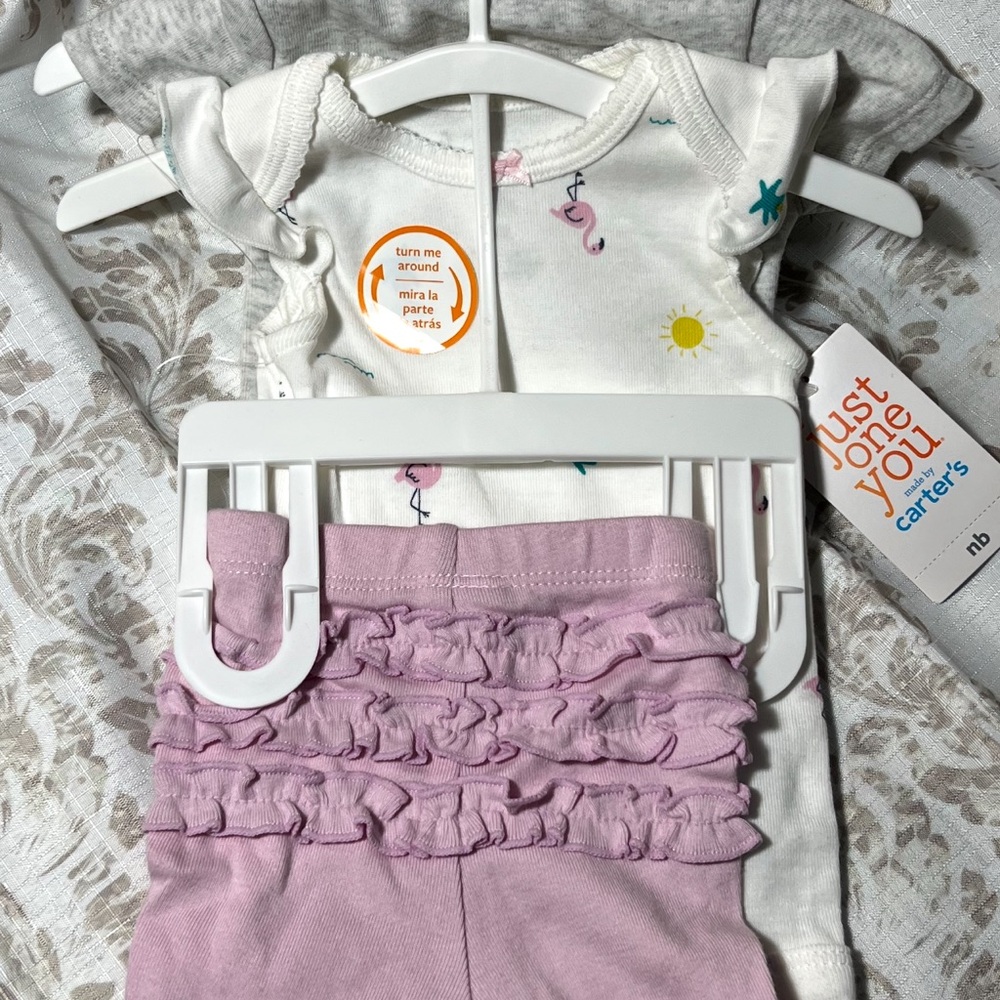 Summer Carter's Baby 3pc Mom’s Sunshine & flamingos- Soft Pink , White,Gray